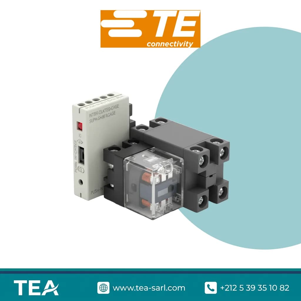 Visuel de marque TE Connectivity : relais distribués par TEA, image générique