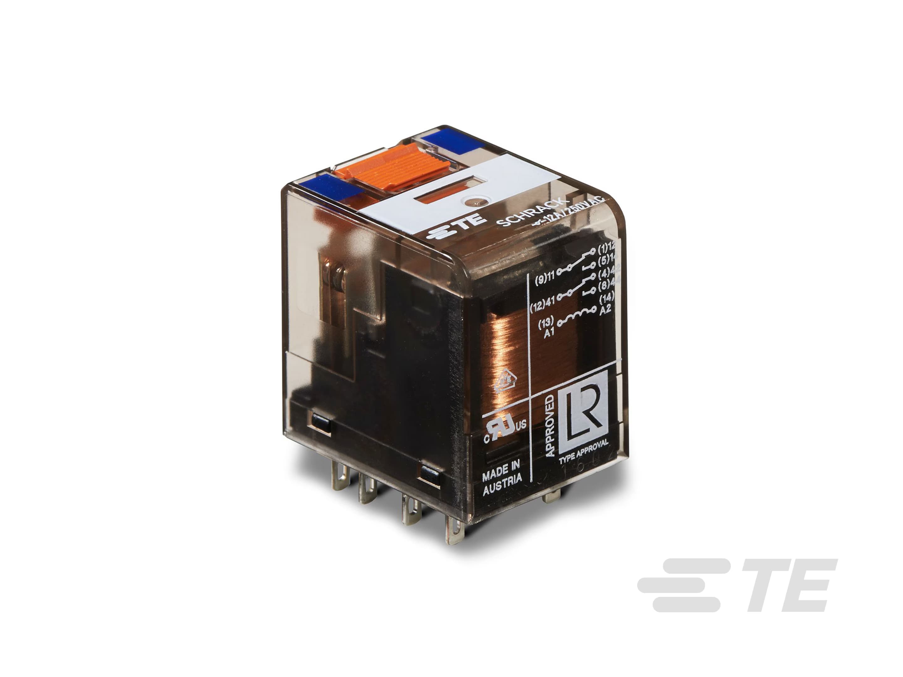 Relais embrochable 8 BROCHES 2 RT 10A 24 DC + Bouton test + Indicateur mécanique — TE Connectivity (Schrack)