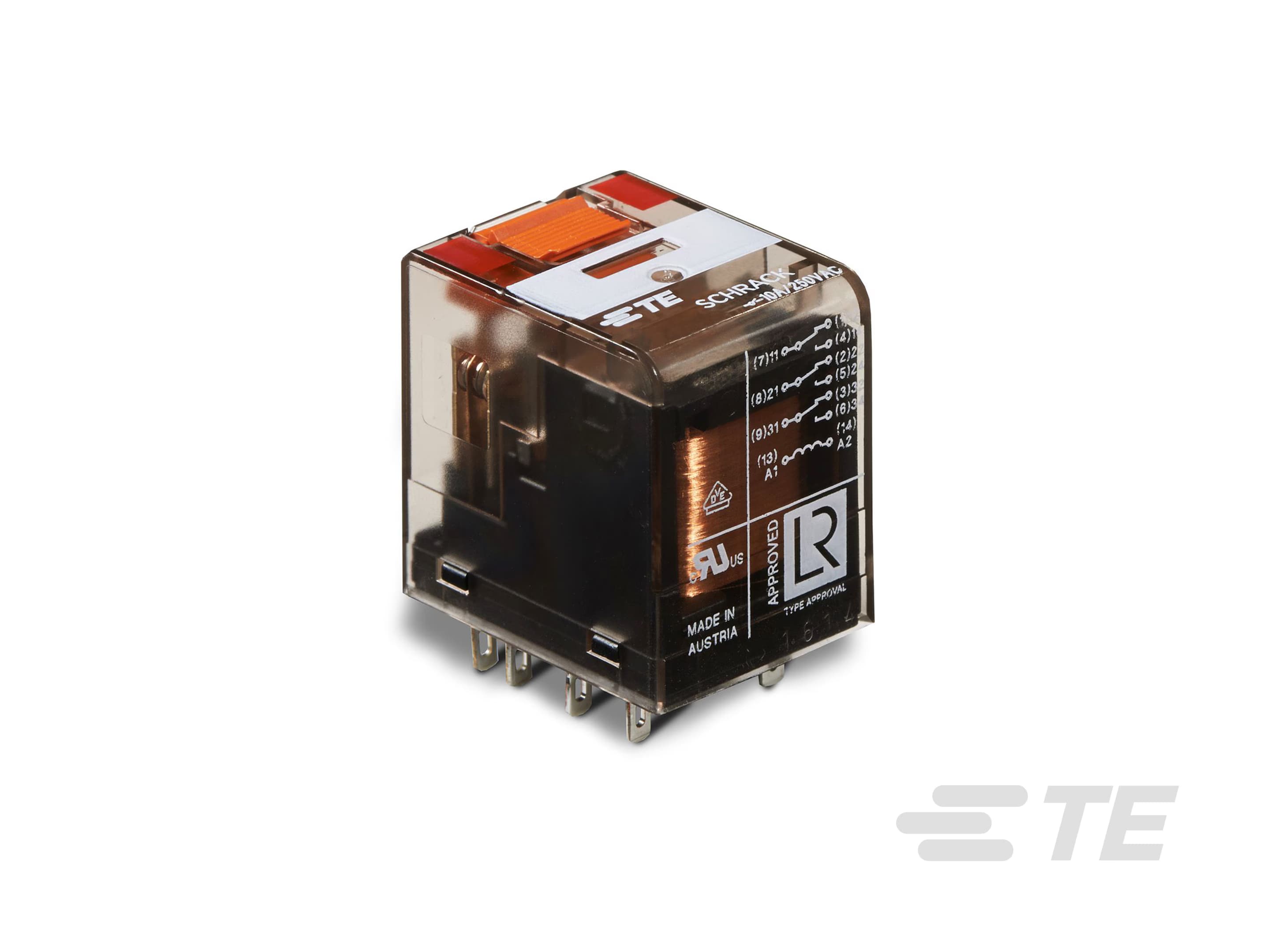 Relais embrochable 11 BROCHES 3 RT 10A 24V AC + Bouton test — TE Connectivity (Schrack)